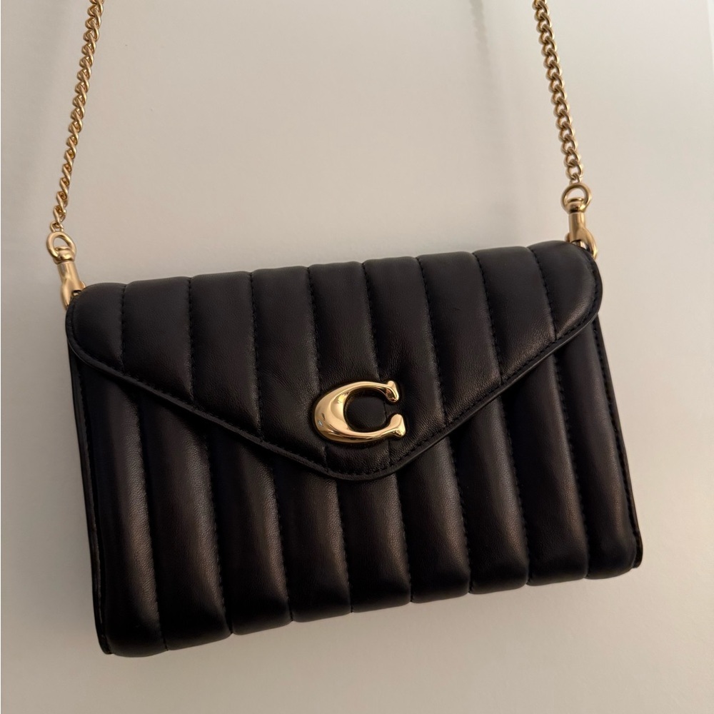 Coach Quilted Black Crossbody with Gold Chain